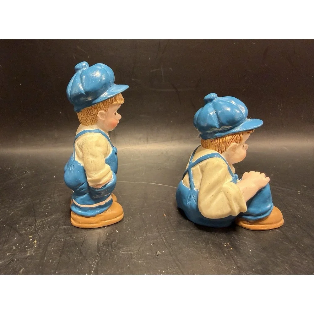 Vintage‎ Boy Figurines Set of 2 – Blue Overalls – Miniature 2.5